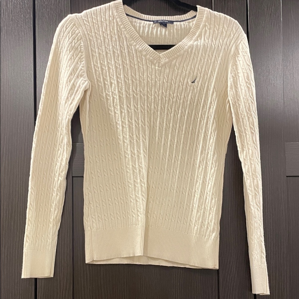 Nautica Women's V-Neck Cream Sweater